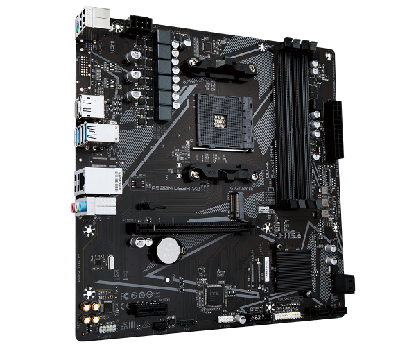 לוח אם Gigabyte A520M DS3H V2 – תושבת AM4 – ערכת שבבים A520 – גודל Micro ATX – זכרון DDR4