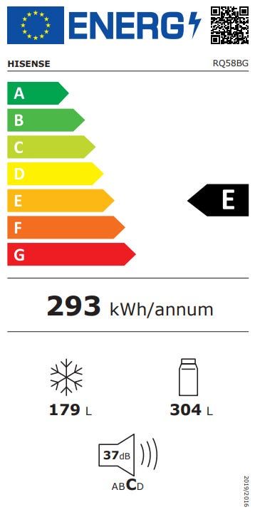 מקרר Hisense ארבע דלתות הפוך בנפח 427 ליטר נטו דגם  RQ57 בצבע שחור