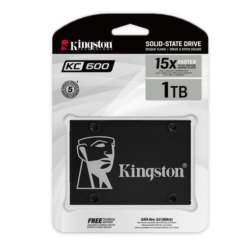 דיסק SSD פנימי Kingston KC600 בנפח 1TB, ממשק SATA III בגודל 2.5 אינץ', מהירות עד 550MB/s