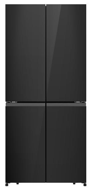 מקרר Hisense ארבע דלתות הפוך עם בנפח 483 ליטר נטו דגם RQ58BG זכוכית שחורה