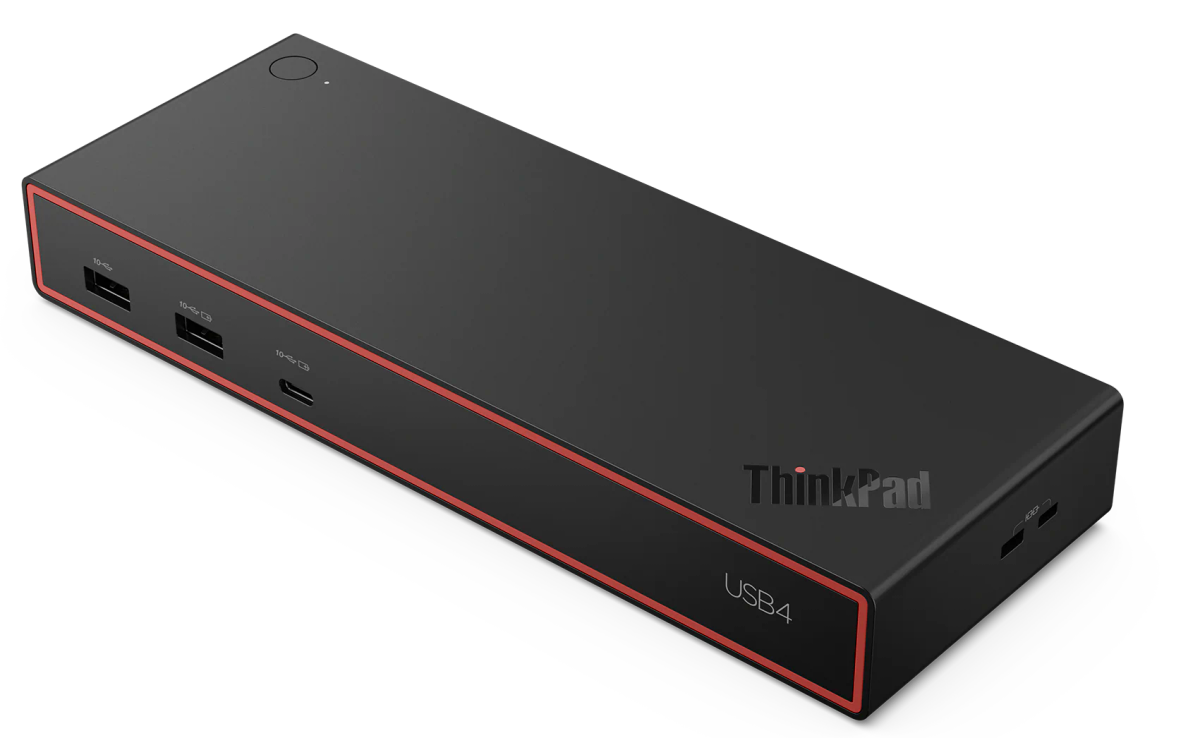 תחנת עגינה Lenovo ThinkPad USB4 Dock – עד 4 מסכים 4K@60Hz – הזנת חשמל עד 135W – חיבור Gigabit Ethernet – צבע שחור