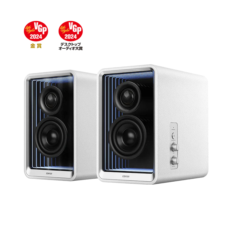 רמקולי מוניטור אקטיביים Edifier QR65 – הספק טווח גבוה 15W×2 וטווח נמוך 20W×2 – תגובת תדר 55Hz-40kHz – חיבורי Bluetooth, USB-A ו-RCA – כולל מטען GaN 65W – צבע לבן
