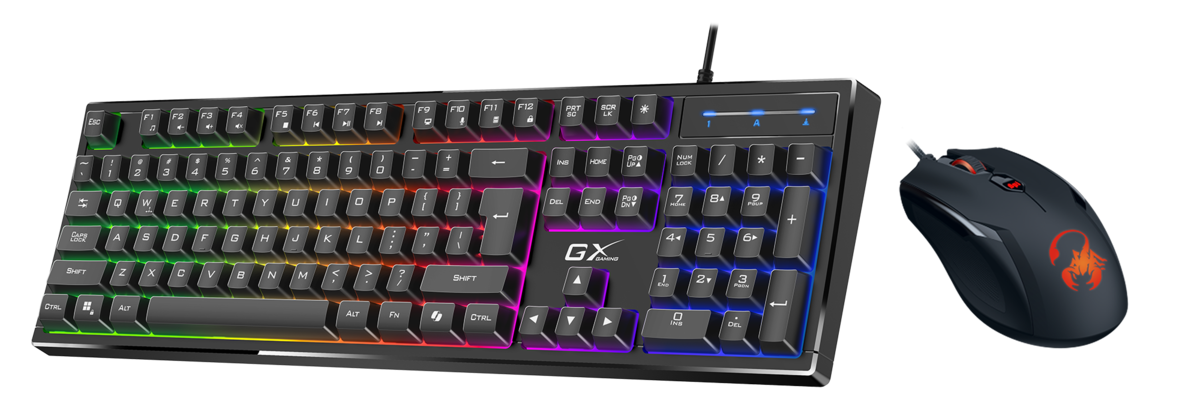 סט מקלדת ועכבר גיימינג Genius Scorpion KM-GX6 RGB 7 אזורים 19 כפתורי אנטי גוסטינג USB שחור באחריות יבואן רשמי