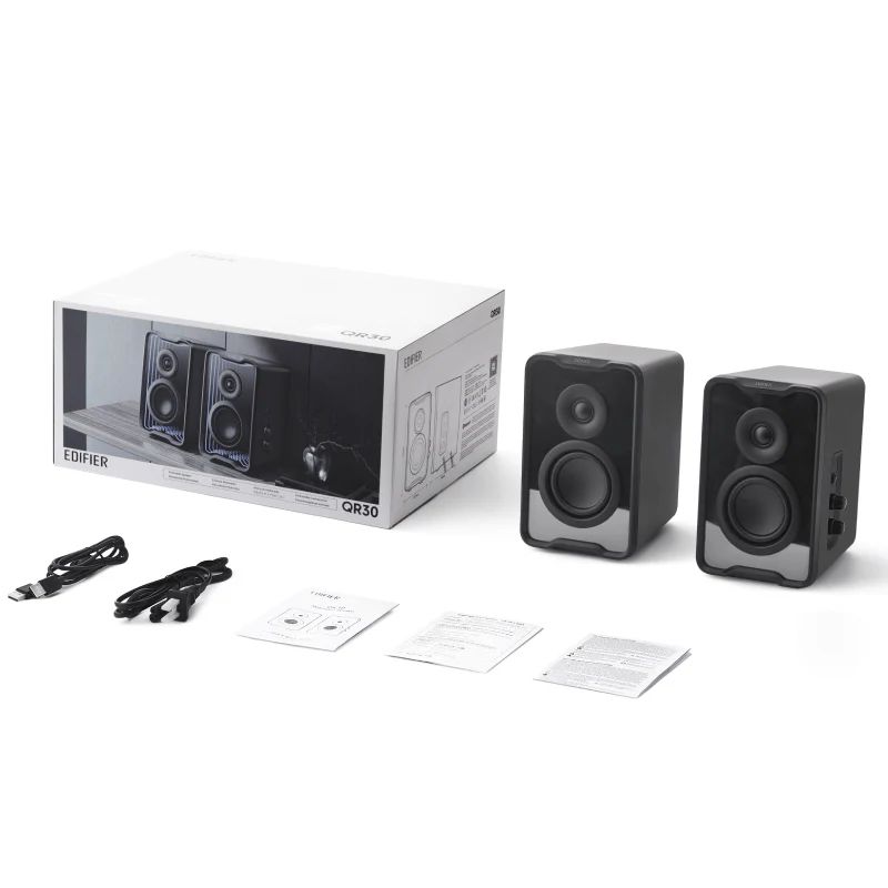 רמקול Bluetooth Edifier QR30 – הספק 15W+15W RMS – תגובת תדר 63Hz-20kHz – חיבורי Bluetooth, AUX 3.5 מ"מ ו-USB-A – צבע שחור