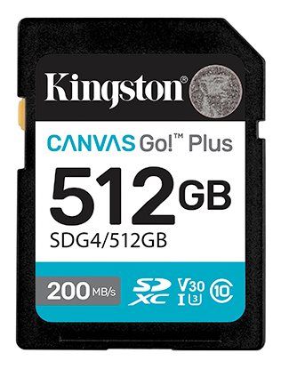 כרטיס זיכרון Kingston Canvas Go Plus Gen4 SDXC בנפח 512GB במהירות 200MB/s (C10 UHS-I U3 V30)