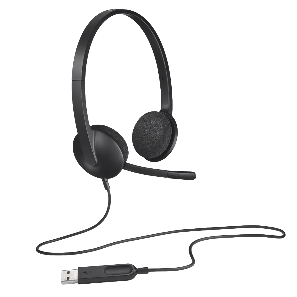 אוזניות USB Logitech H340 – מיקרופון גמיש מפחית רעשים – כבל 1.8 מטר – צבע שחור