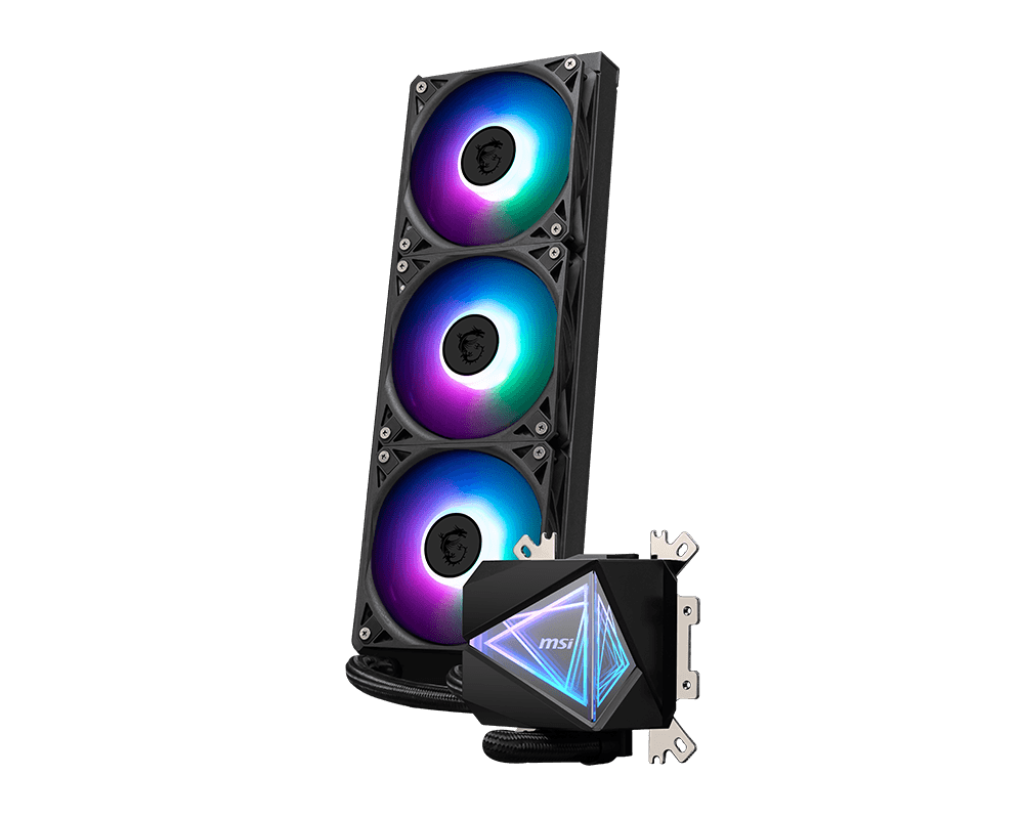 קירור נוזלי MSI MAG CORELIQUID I360 360mm ARGB למעבדים Intel ו-AMD, מהירות משאבה 3400 RPM, תומך בעדכוני 1700/AM5, באחריות יבואן רשמי 3 שנים