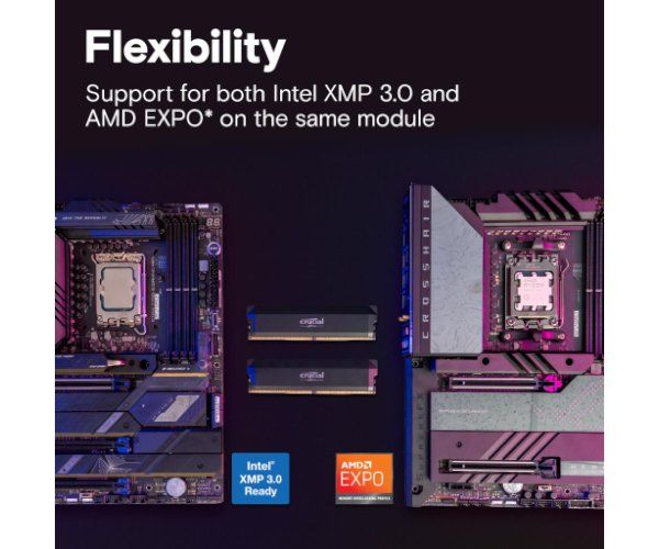זכרון Crucial Pro DDR5 UDIMM – 32GB – תדר 6400MHz – עכבה CL40 – מתח 1.35V – תמיכה ב-Intel XMP ו-AMD EXPO