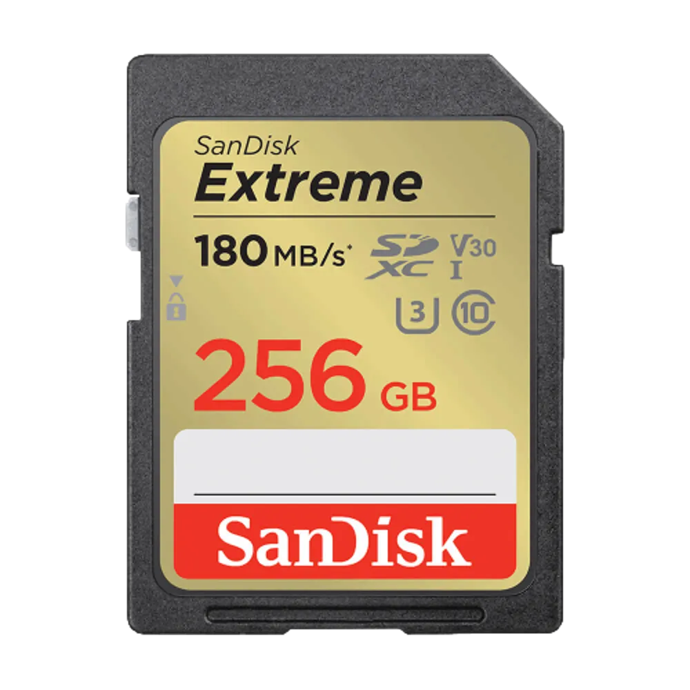 כרטיס זיכרון בנפח 256GB S.D EX 4K 180S V30 מבית SANDISK