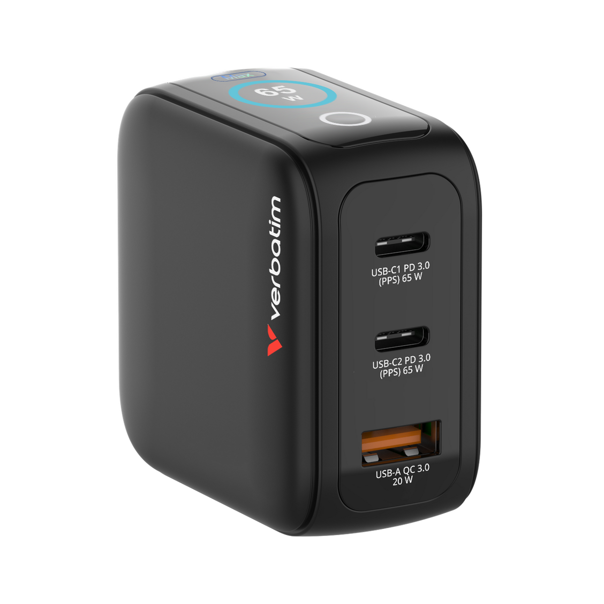 VERBATIM MINI GAN CHARGER 65W WITH DISPLAY