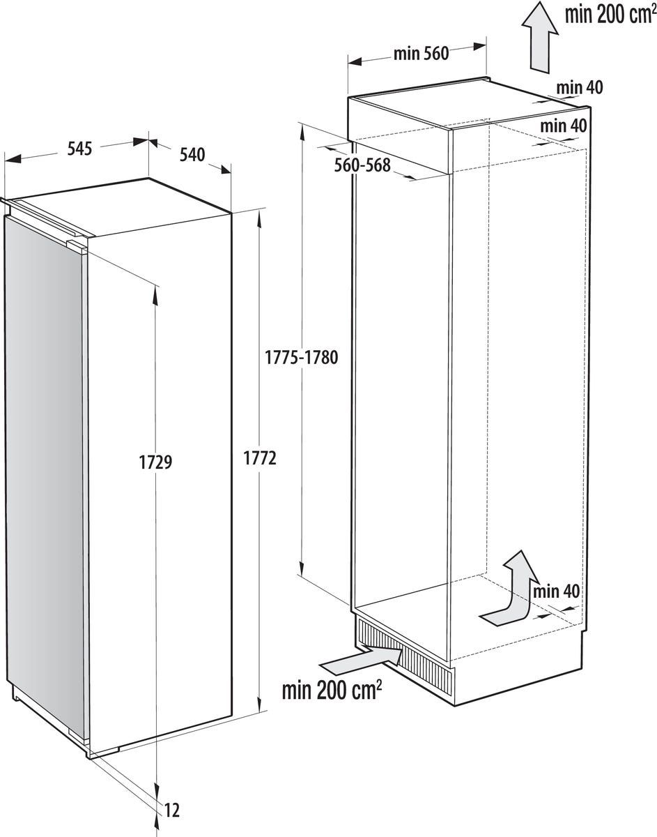 מקרר אינטגרלי gorenje מקפיא תחתון 300 ליטר דגם RI517E62WF