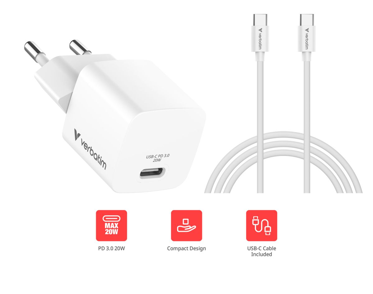 Verbatim GaN Charger 20W + Cable