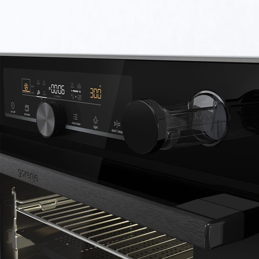 תנור בנוי פירולטי gorenje בגימור זכוכית שחורה דגם OPS84BG