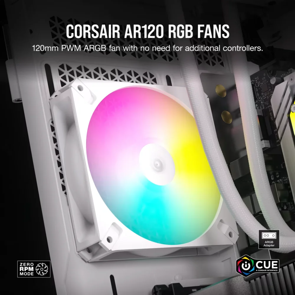 מאוורר CORSAIR iCUE AR120 RGB לבן 3 יחידות 120 מ"מ PWM Digital ARGB באחריות יבואן רשמי