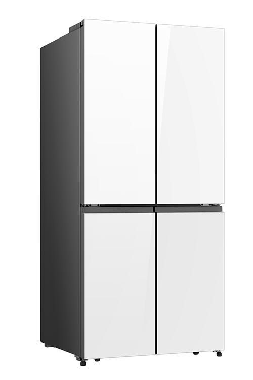 מקרר 4 דלתות הפוך HISENSE בנפח 483 ליטר דגם RQ581WG זכוכית לבנה