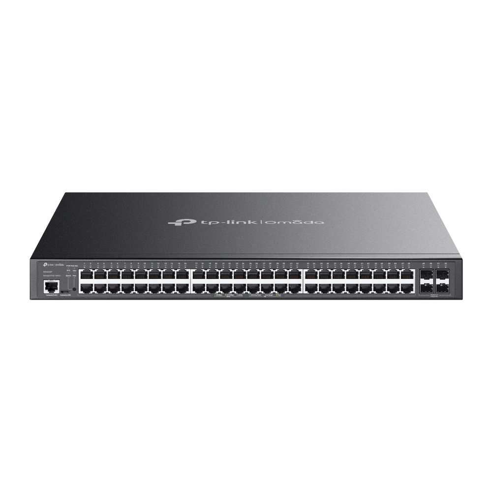 מתג רשת TP-LINK 48 יציאות POE+ GIGA L2 מנוהל 384W 4SFP באחריות יבואן רשמי 3 שנים