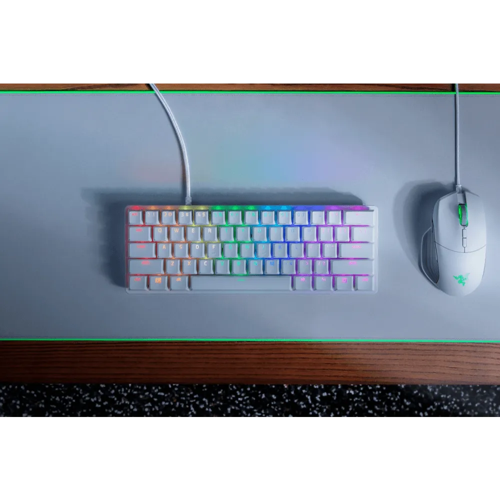 מקלדת גיימינג אופטית Razer Huntsman Mini – עיצוב 60% – מתגים לינאריים – לבן