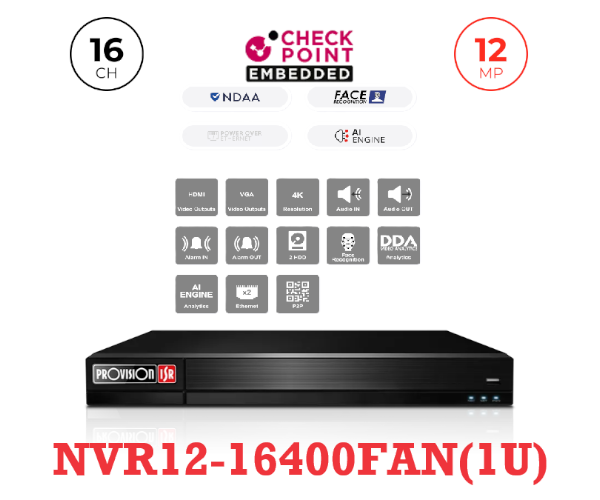 מכשיר הקלטה IP ל-16 מצלמות V2-2 12MP-)Provision NVR8-16400AN(1U