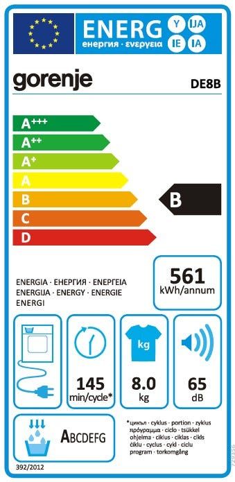 מייבש כביסה קונדנסור 8 קג גורנייה gorenje דגם DE8B