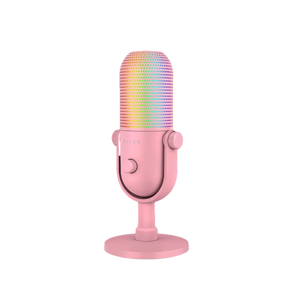 מיקרופון Razer Seiren V3 Chroma – קונדנסר USB-C – קפסולה 16 מ"מ – 96kHz/24bit – טווח 20Hz-20kHz – דפוס סופר-קרדיואיד – תאורת Chroma RGB – צבע ורוד
