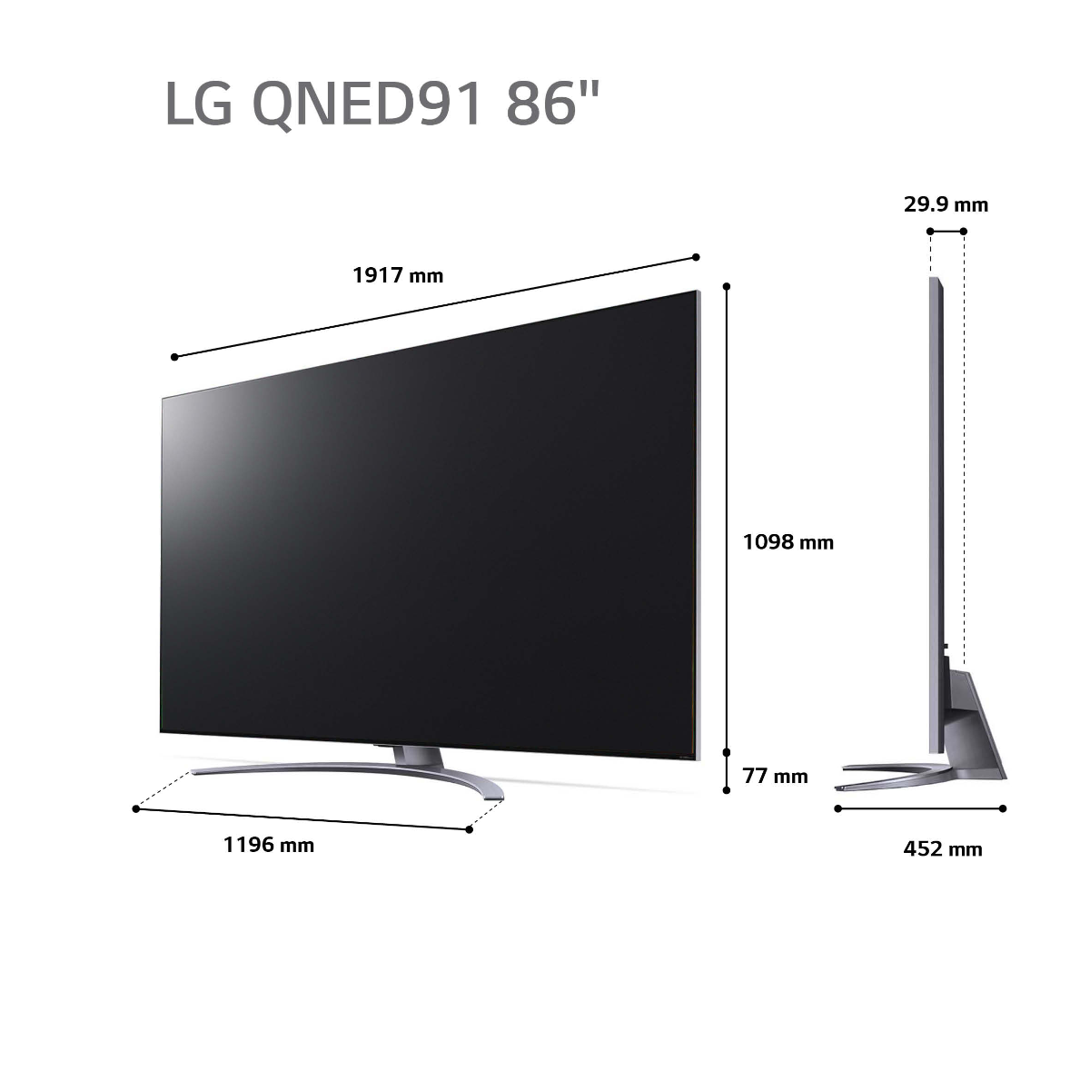 טלוויזיה 86 חכמה LG QNED & NANO CELL ברזולוציית 4K דגם: 86QNED91VPA