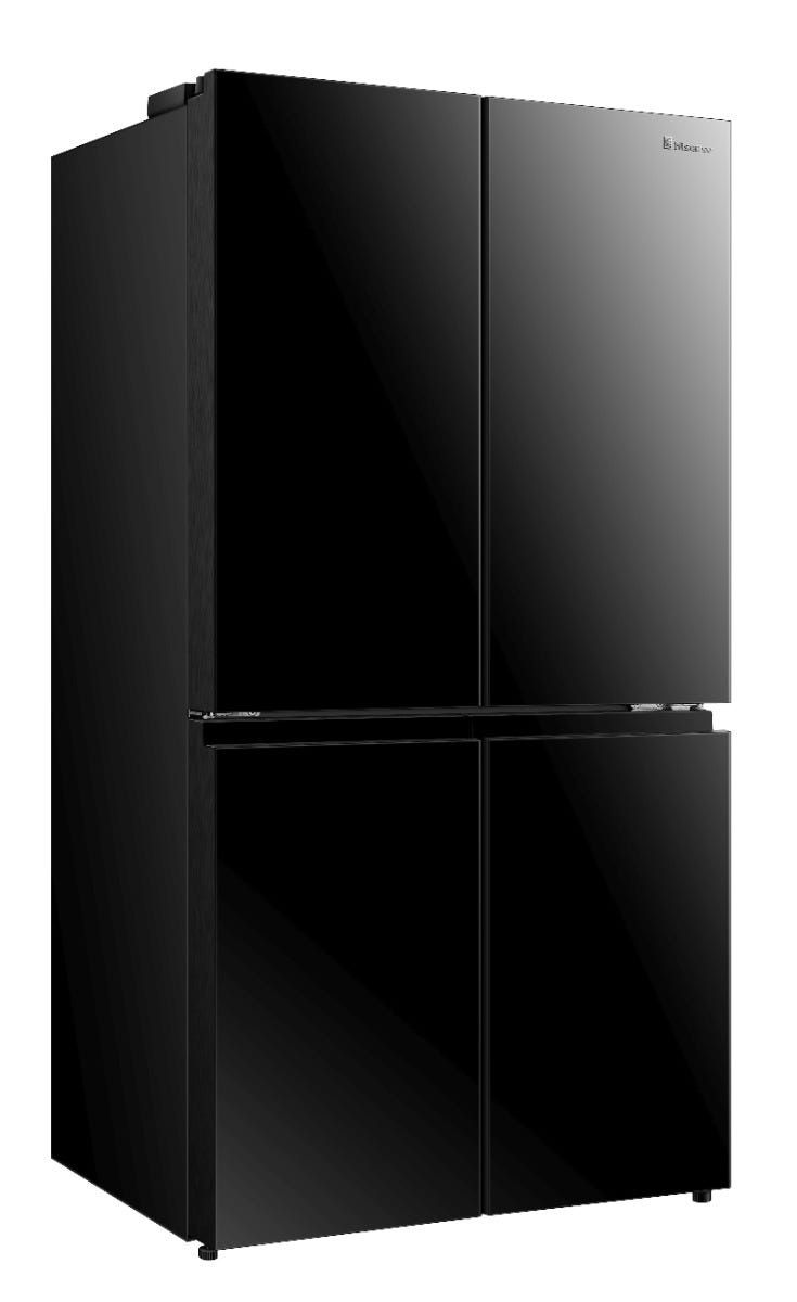 מקרר 4 דלתות Hisense מקפיא תחתון בנפח 609 ליטר נטו דגם RQ72-BGK בצבע זכוכית שחורה