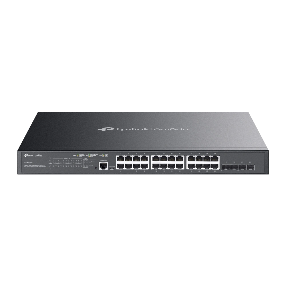 מתג רשת Omada 24 פורטים POE 10G SFP+ 384W מנוהל באחריות יבואן רשמי 3 שנים
