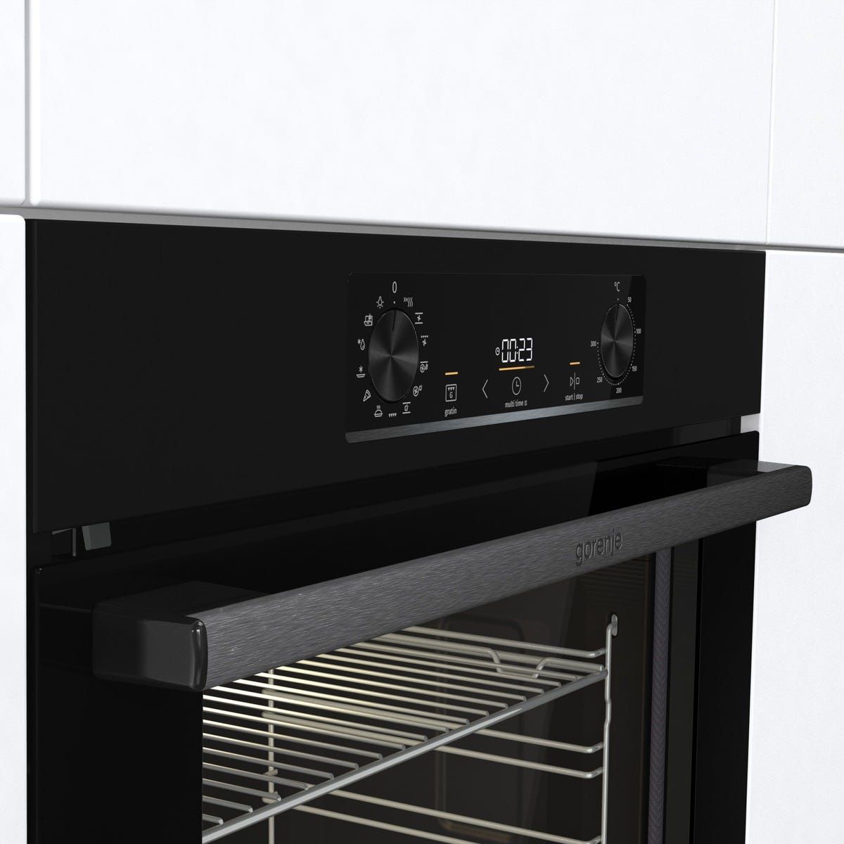 תנור בנוי gorenje בגימור נירוסטה שחורה דגם BPS6737E02B