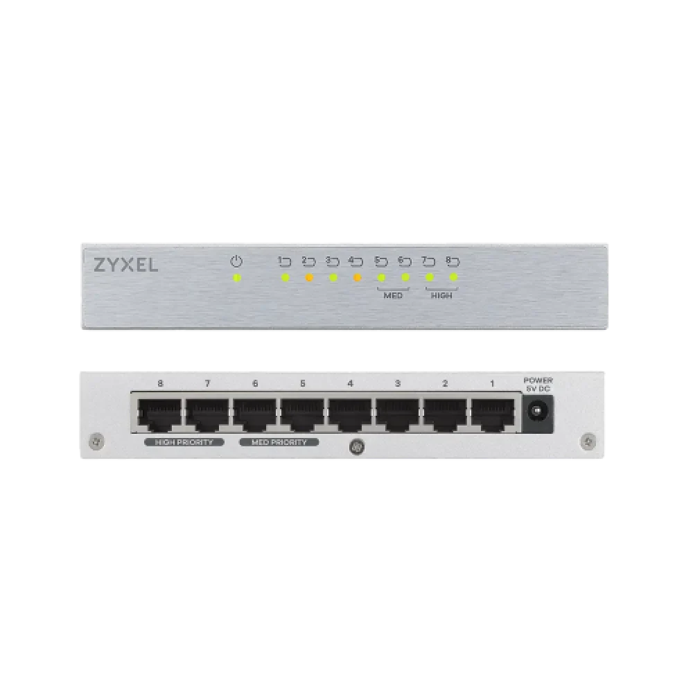 מתג רשת Zyxel GS-108B 8 פורטים Gigabit מתכתי 10/100/1000 QoS באחריות יבואן רשמי