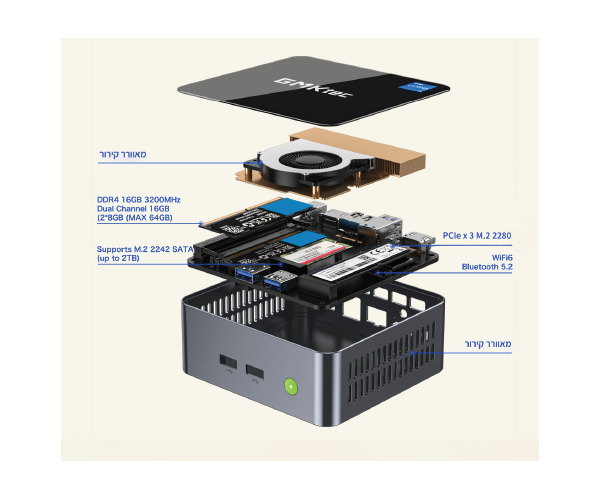 מחשב נייח קטן GMK-M3 Intel I5-12450H 16GB 1TB NVME WIN11 Pro