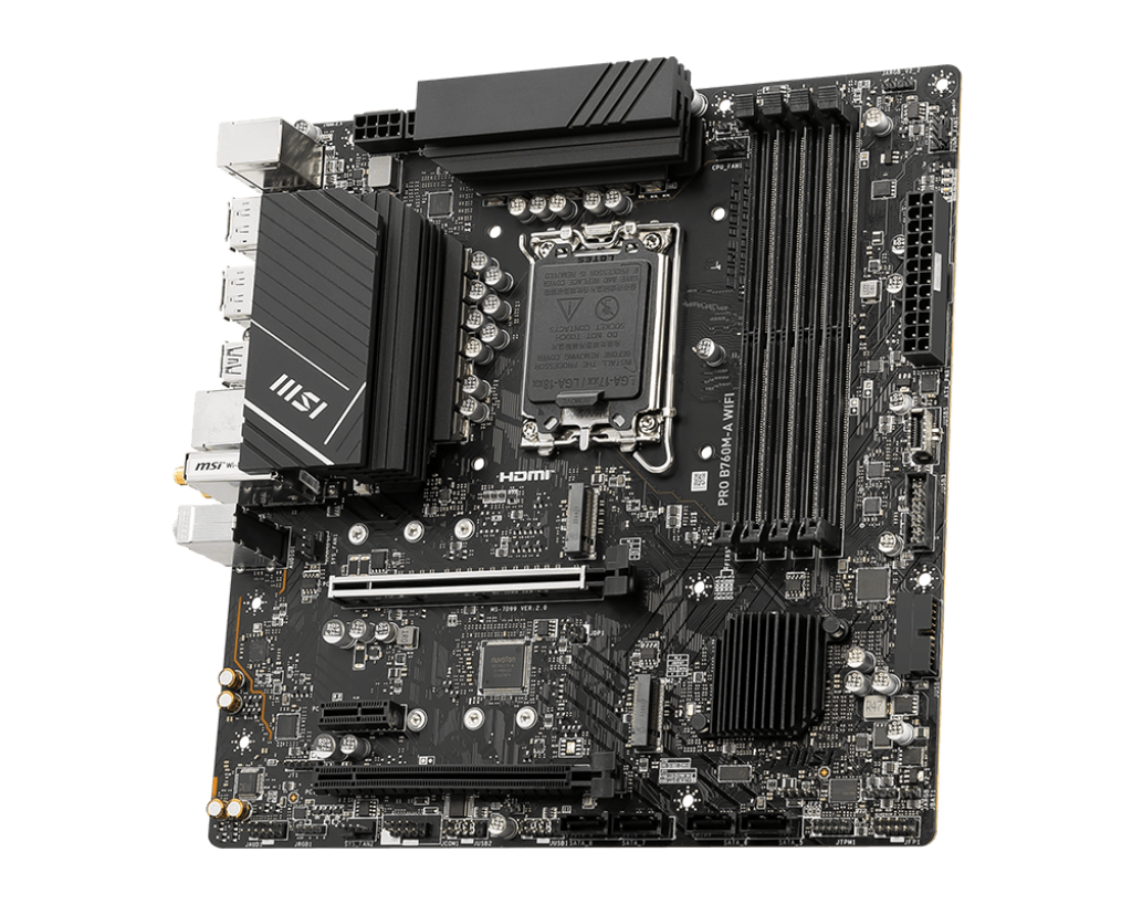 לוח אם MSI PRO B760M-A WIFI DDR5 12/13 דור Intel LGA1700 זיכרון 192GB 2 חריצי PCIe WiFi 6E באחריות יבואן רשמי