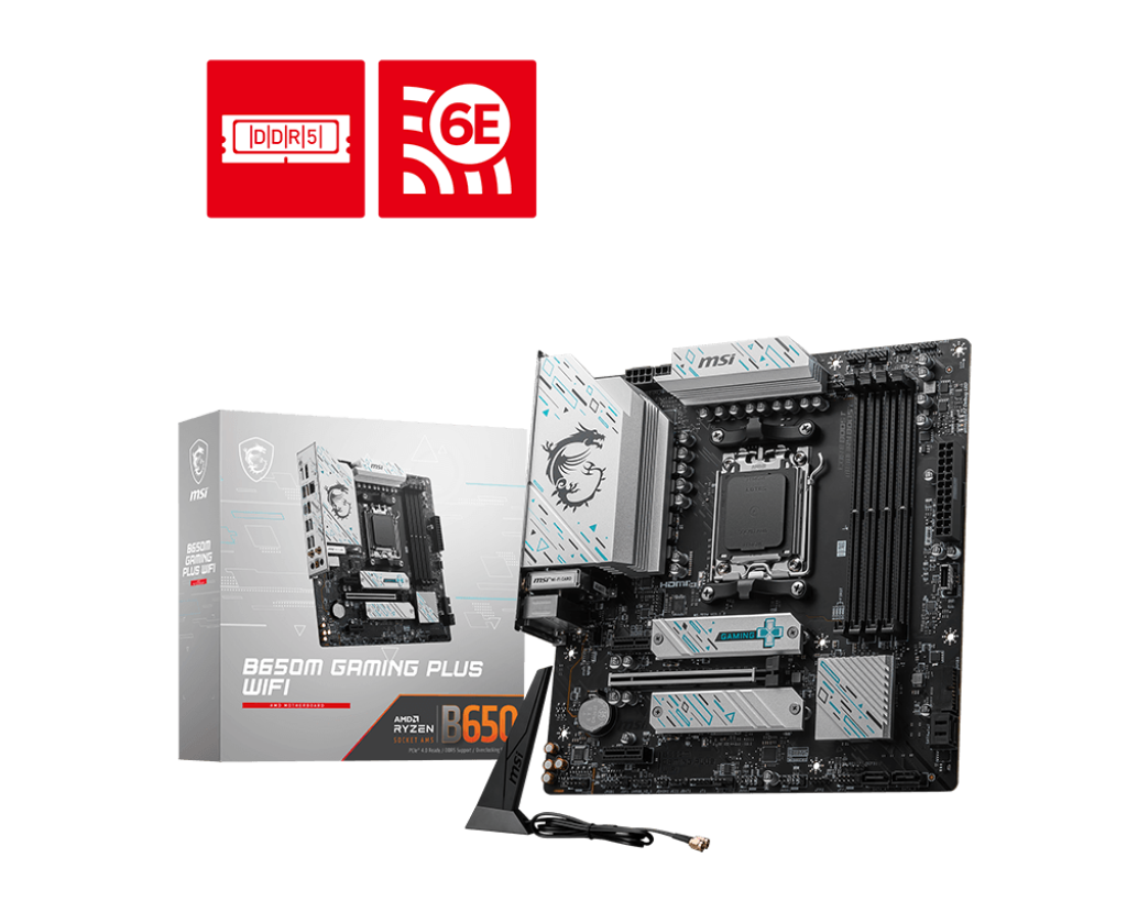 לוח אם MSI B650M GAMING PLUS WIFI – ערכת שבבים AMD B650 – תושבת AM5 – זיכרון DDR5 עד 256GB ב-4 חריצים – Wi-Fi 6E – 2 חריצי M.2 – 4 יציאות SATA III