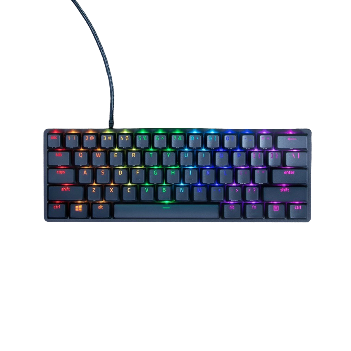 מקלדת גיימינג אופטית Razer Huntsman Mini – עיצוב 60% – מתגים סגולים – שחור