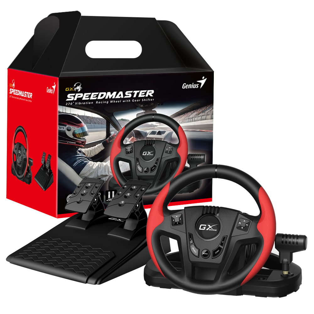 הגה מרוצים GENIUS SpeedMaster 270 מעלות עם דוושות וידית הילוכים PC/PS3/PS4 באחריות יבואן רשמי