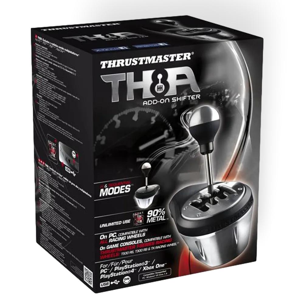 מוט הילוכים Thrustmaster TH8A – מנגנון פנימי מתכת מלא – 7+1 הילוכים בדפוס H או רצף – טכנולוגיית AccuRate HallEffect – גובה 13 ס"מ – אחריות שנה
