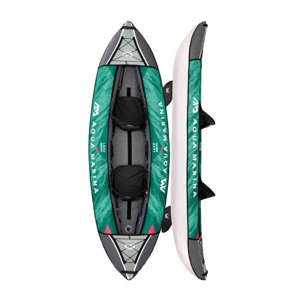 קיאק מתנפח Aqua Marina LAXO LA320 – 2 מושבים – חיפוי AQUASHELL – Splash Guard – מערכת Cargo Bungee