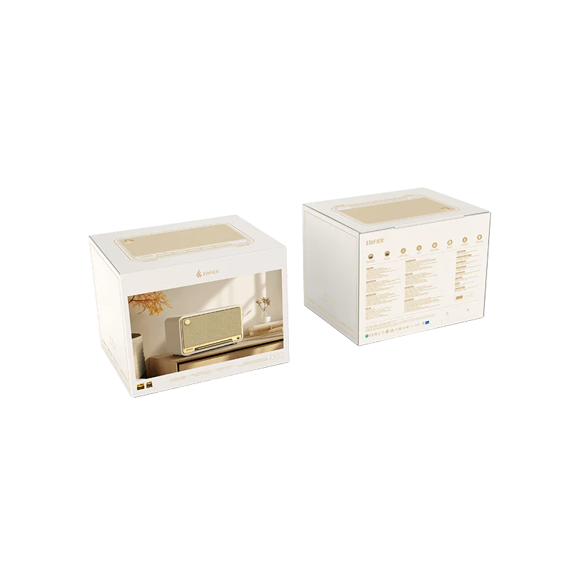 רמקול שולחני אלחוטי Edifier D32 – הספק טווח גבוה 15W×2 וטווח נמוך 30W – תגובת תדר 52Hz-40kHz – Bluetooth 5.3 ו-Wi-Fi AirPlay – חיבורי USB-C ו-AUX – צבע לבן