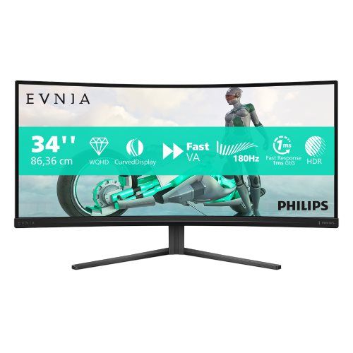 מסך גיימינג קעור Philips Evnia 34M2C3500 בגודל 34 אינץ' UWQHD 180Hz