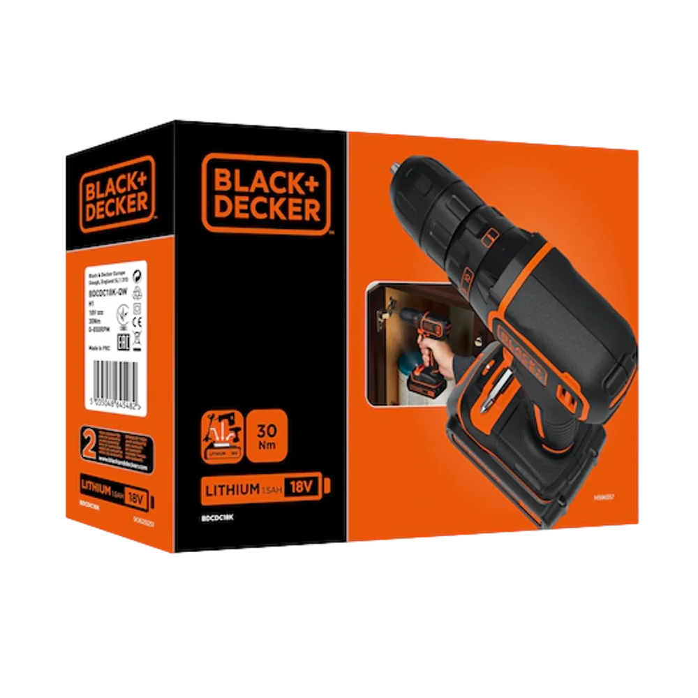 ערכת מקדחת פטיש 18V עם 2 סוללות ו-80 אביזרים מבית BLACK&DECKER