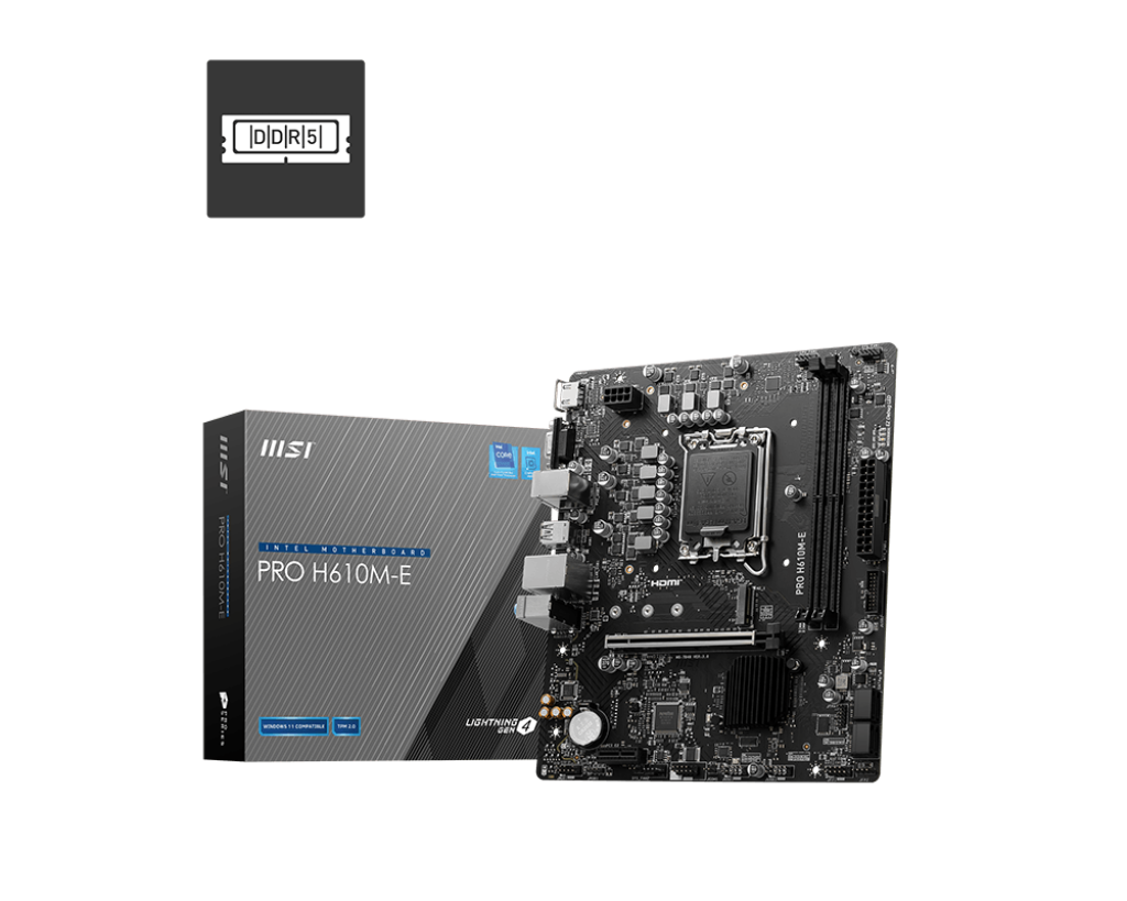 לוח אם MSI PRO H610M-E DDR5 12/13/14 דור אינטל LGA1700 זיכרון 96GB 2 חריצים באחריות יבואן רשמי