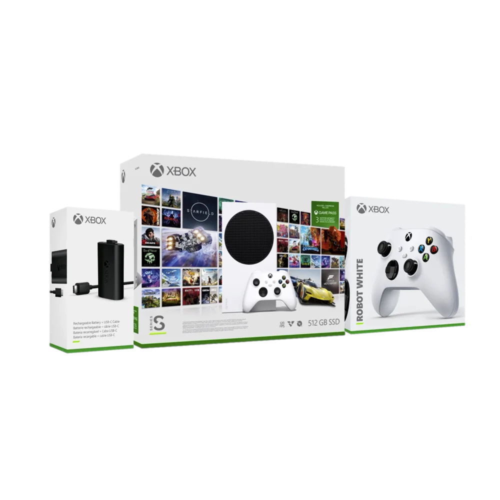 חבילת גיימינג הכוללת קונסולת XBOX SERIES S STARTER EDITION + מטען ובקר X SERIES לבן מבית XBOX