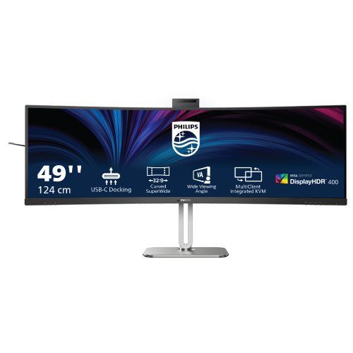 מסך מחשב Philips 49B2U5900CH קעור 49'' Dual QHD VA עם תחנת עגינה USB-C ומצלמה