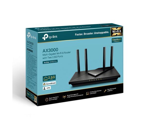 נתב TPLink Archer AX55 Pro Multi-Gigabit Wi-Fi 6 Router 2x 2.5GBE