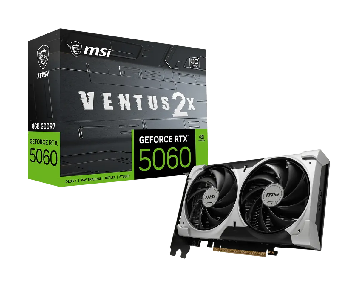 כרטיס מסך MSI GeForce RTX 5060 VENTUS 2X OC 8GB – זכרון 8GB GDDR7 – ממשק PCIe 5.0 – 3840 ליבות CUDA