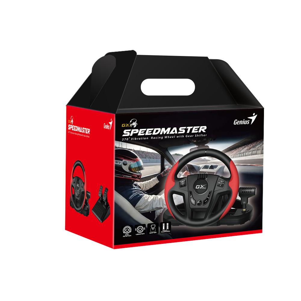 הגה מרוצים GENIUS SpeedMaster 270 מעלות עם דוושות וידית הילוכים PC/PS3/PS4 באחריות יבואן רשמי