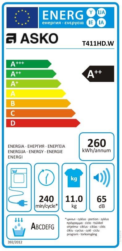 מייבש כביסה ASKO קונדנסור 11 קג דגם T411HD.W