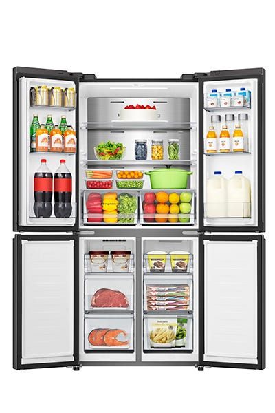 מקרר Hisense ארבע דלתות הפוך בנפח 483 ליטר נטו דגם  RQ58B  בצבע נירוסטה מושחרת