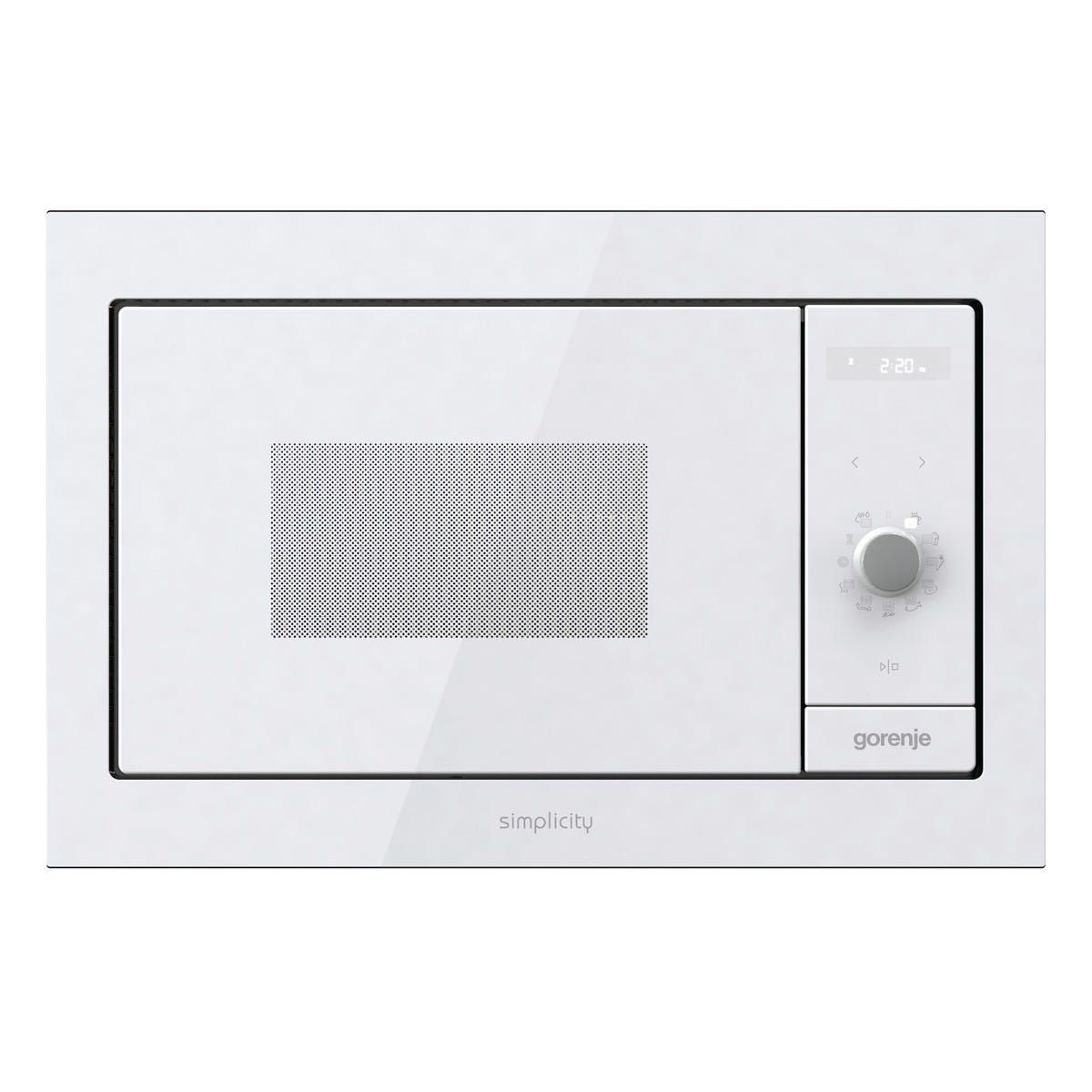 מיקרוגל אינטגרלי משולב גריל gorenje בגימור זכוכית לבנה 23 ליטר דגם BM235G1SYW