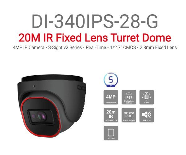 מצלמת כיפה Provision DI-340IPS-28-G 4MP IP 2.8MM FIXED Grey