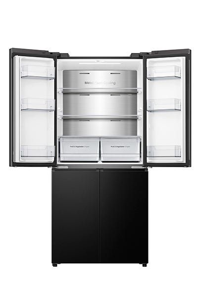 מקרר Hisense ארבע דלתות הפוך בנפח 483 ליטר נטו דגם  RQ58B  בצבע נירוסטה מושחרת
